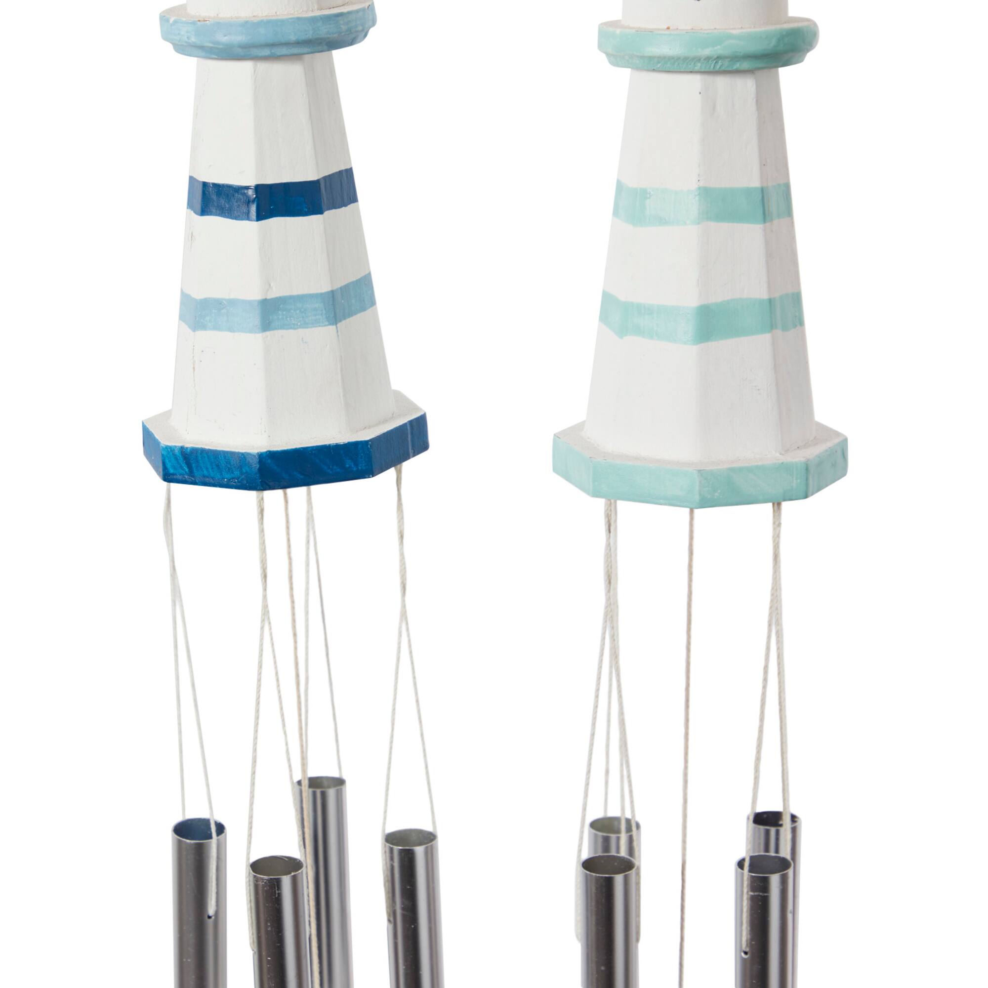 Set of 2 White Aluminum Coastal Wind Chimes, 4" x 30" Each